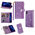 Multi-card Slots Starry Sky Laser Carving Glitter Zipper Horizontal Flip Leather Case with Holder & Wallet & Lanyard, For iPhone XR, For iPhone X / XS, For iPhone 8 Plus / 7 Plus, For iPhone SE 2022 / SE 2020 / 8 / 7