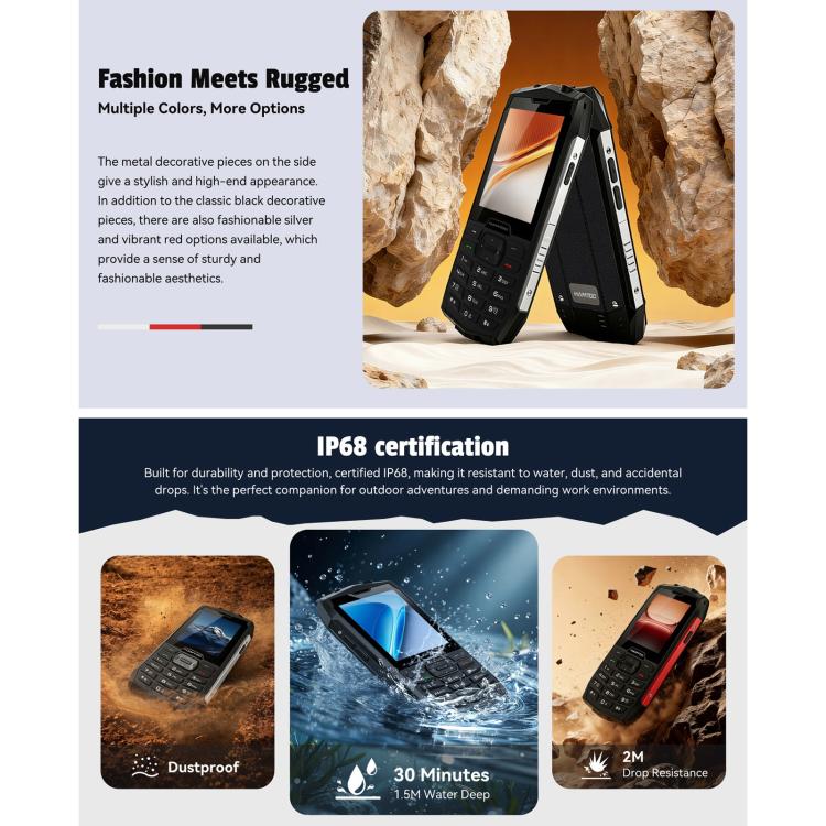 HAMTOD H3 Robustes Telefon, 2,8 Zoll T107 ARM CortexTM A7 Quad-Core 1,0 GHz, Netzwerk: 4G, VoLTE, BT, SOS, EU-Version