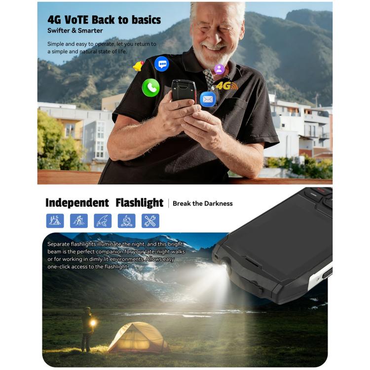 HAMTOD H3 Robustes Telefon, 2,8 Zoll T107 ARM CortexTM A7 Quad-Core 1,0 GHz, Netzwerk: 4G, VoLTE, BT, SOS, EU-Version