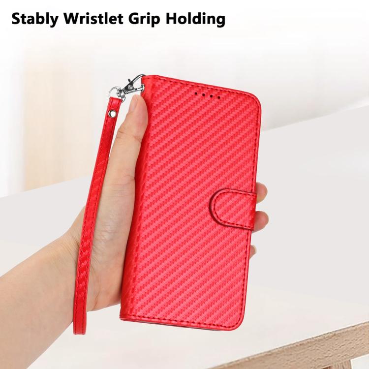 YX0070 Carbon Fiber Buckle Leather Phone Case with Lanyard, For iPhone 17, For iPhone Air, For iPhone 16 Pro Max
