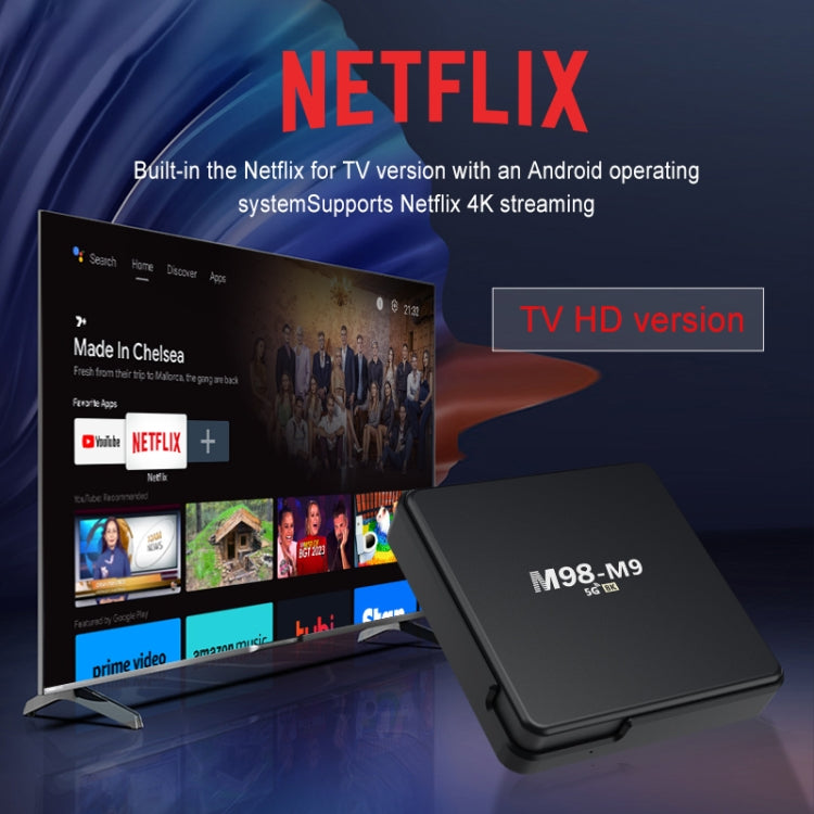 M98-M9 Quad-Core ARM Cortex-A53 WLAN Bluetooth 4K HD Android TV-Box, 2GB+8GB