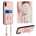 R20 Crossbody Rope Ring Card Holder Phone Case, For iPhone XS / X, For iPhone XR, For iPhone XS Max, For iPhone 8 Plus / 7 Plus