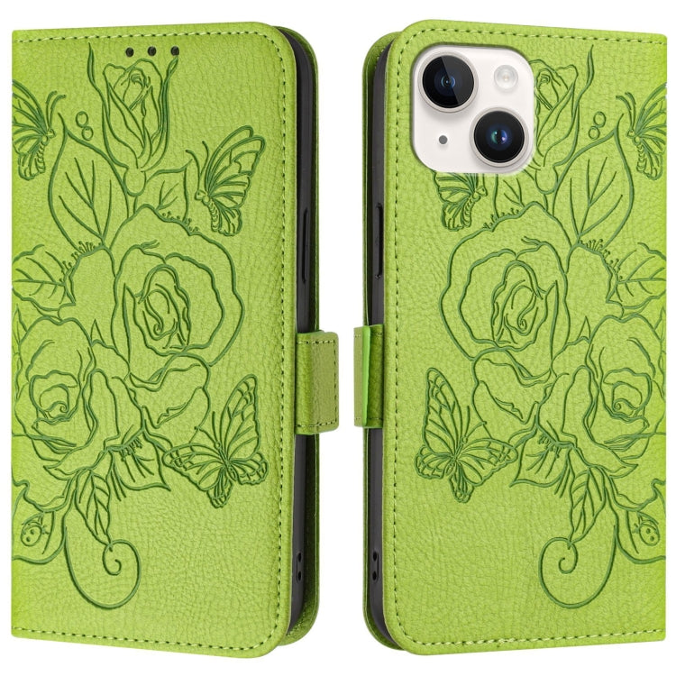 Embossed Rose RFID Anti-theft Leather Phone Case, For iPhone 15, For iPhone 14 Plus, For iPhone 14 / 13, For iPhone 14 Pro