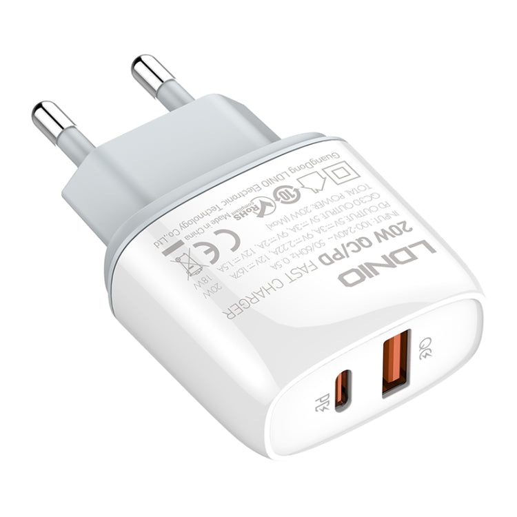 LDNIO Q229 QC3.0 / PD20W USB + Type-C Fast Charger with 1m USB to 8 Pin Cable, EU Plug, UK Plug, US Plug