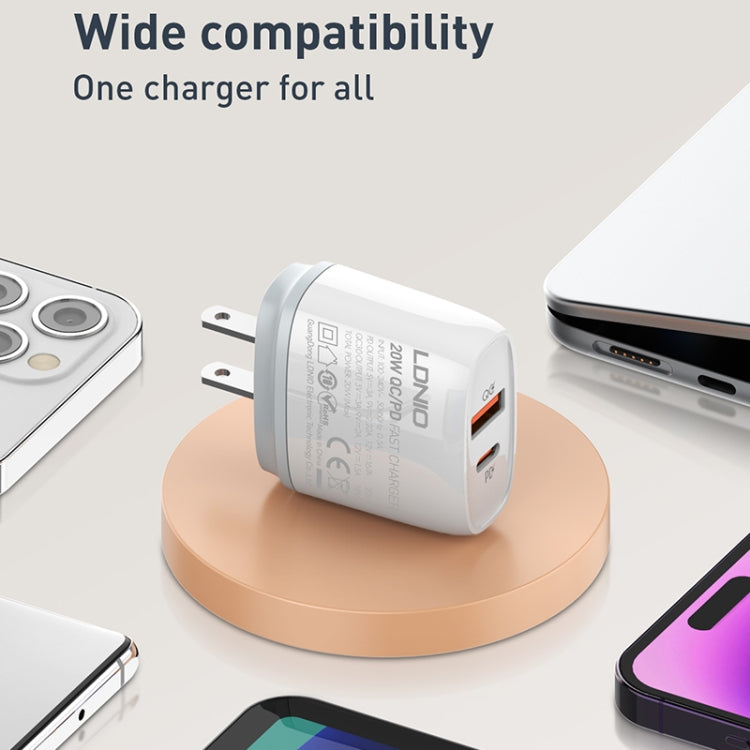 LDNIO Q229 QC3.0 / PD20W USB + Type-C Fast Charger with 1m Type-C to Type-C Cable, EU Plug, UK Plug, US Plug