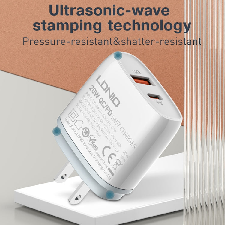 LDNIO Q229 QC3.0 / PD20W USB + Type-C Fast Charger with 1m Type-C to Type-C Cable, EU Plug, UK Plug, US Plug
