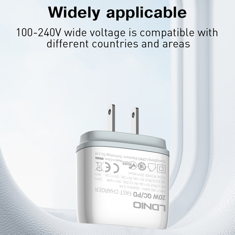 LDNIO Q229 QC3.0 / PD20W USB + Type-C Fast Charger with 1m Type-C to Type-C Cable, EU Plug, UK Plug, US Plug