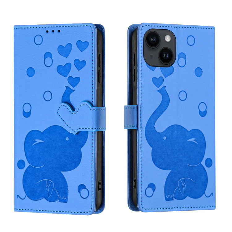 Cartoon Elephant Embossed Leather Phone Case, For iPhone 14 Plus, For iPhone 14, For iPhone 14 Pro, For iPhone 14 Pro Max