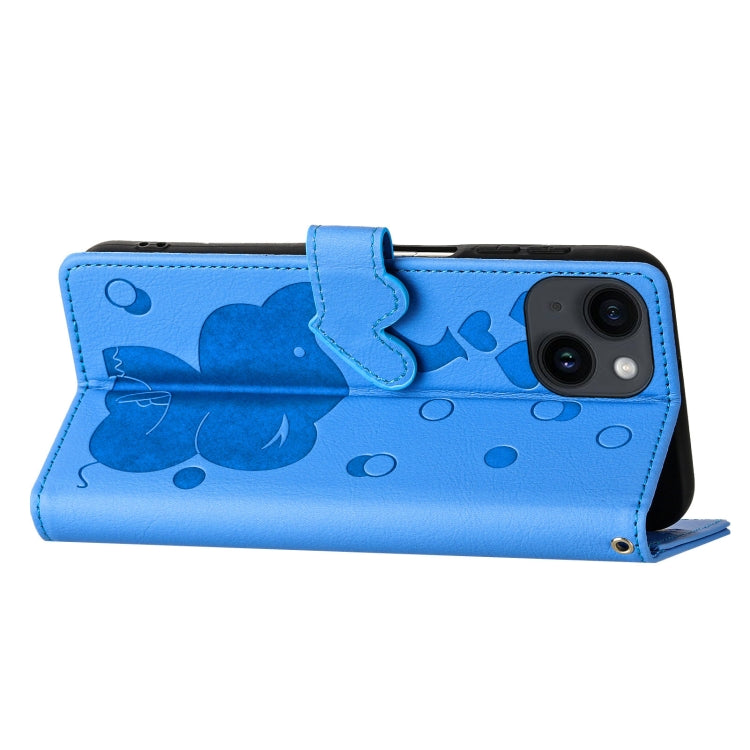Cartoon Elephant Embossed Leather Phone Case, For iPhone 14 Plus, For iPhone 14, For iPhone 14 Pro, For iPhone 14 Pro Max