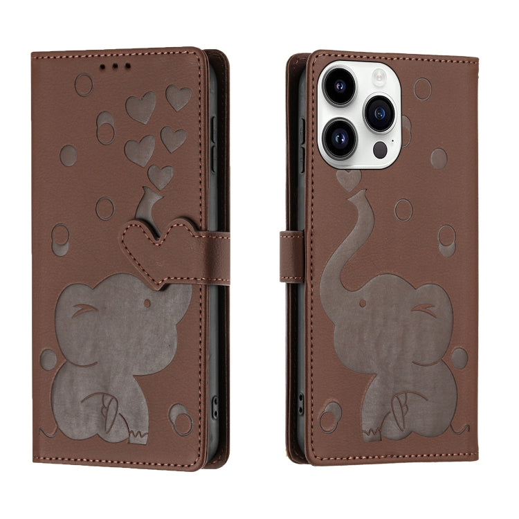 Cartoon Elephant Embossed Leather Phone Case, For iPhone 14 Plus, For iPhone 14, For iPhone 14 Pro, For iPhone 14 Pro Max
