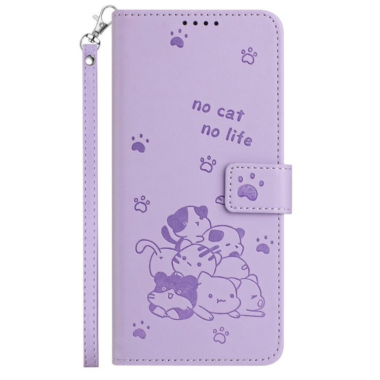 Embossed Kitten Phone Leather Case with Lanyard, For Motorola Moto S50 / Edge 50 Neo, For Motorola Moto G35, For Motorola Moto G55, For Motorola Moto G04 / G24 / G04s