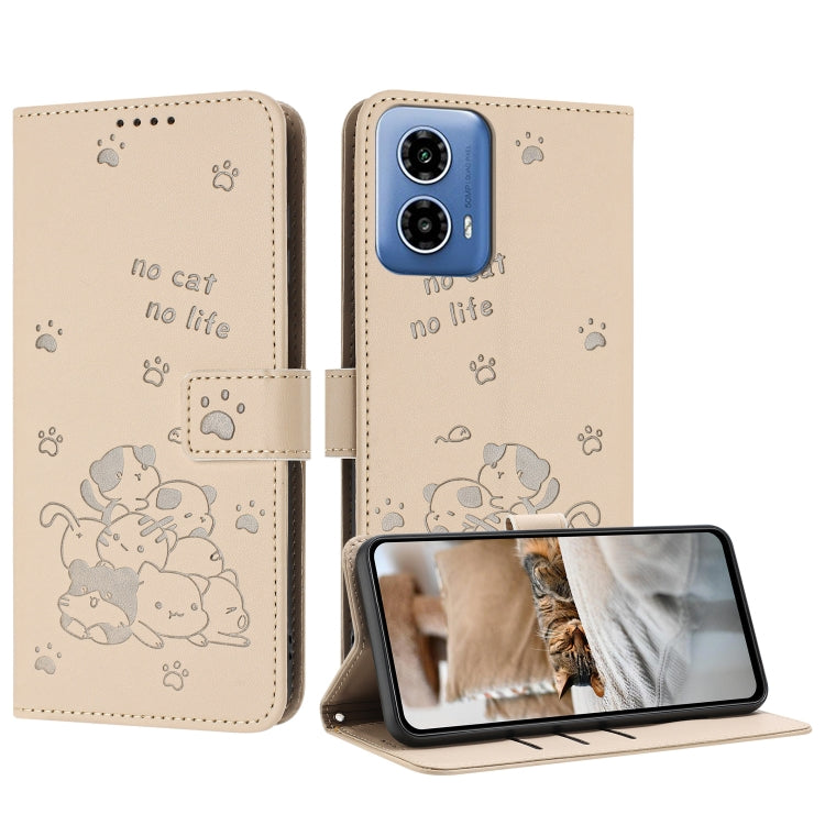 Embossed Kitten Phone Leather Case with Lanyard, For Motorola Moto S50 / Edge 50 Neo, For Motorola Moto G35, For Motorola Moto G55, For Motorola Moto G04 / G24 / G04s