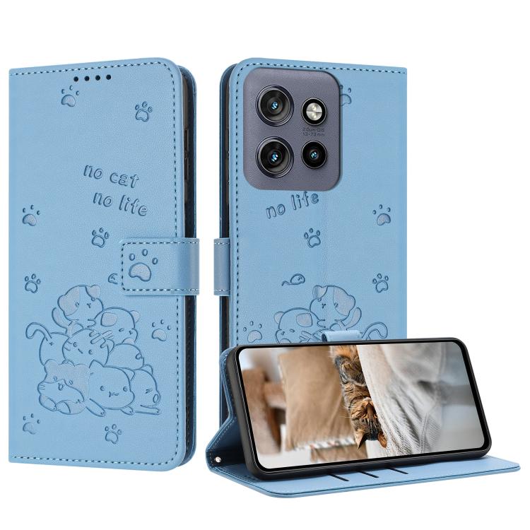 Embossed Kitten Phone Leather Case with Lanyard, For Motorola Moto G15, For Motorola Moto G 5G 2025, For Motorola Moto G Power / G Play 2025, For Motorola Moto G75