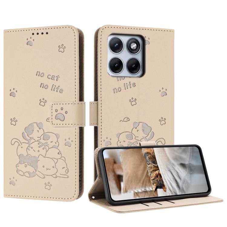 Embossed Kitten Phone Leather Case with Lanyard, For Motorola Edge 70 Pro 5G, For Motorola Moto G17 / G17 Power 4G, For Motorola Edge 70 Fusion 5G, For Motorola Moto G67 Power / G57 Power