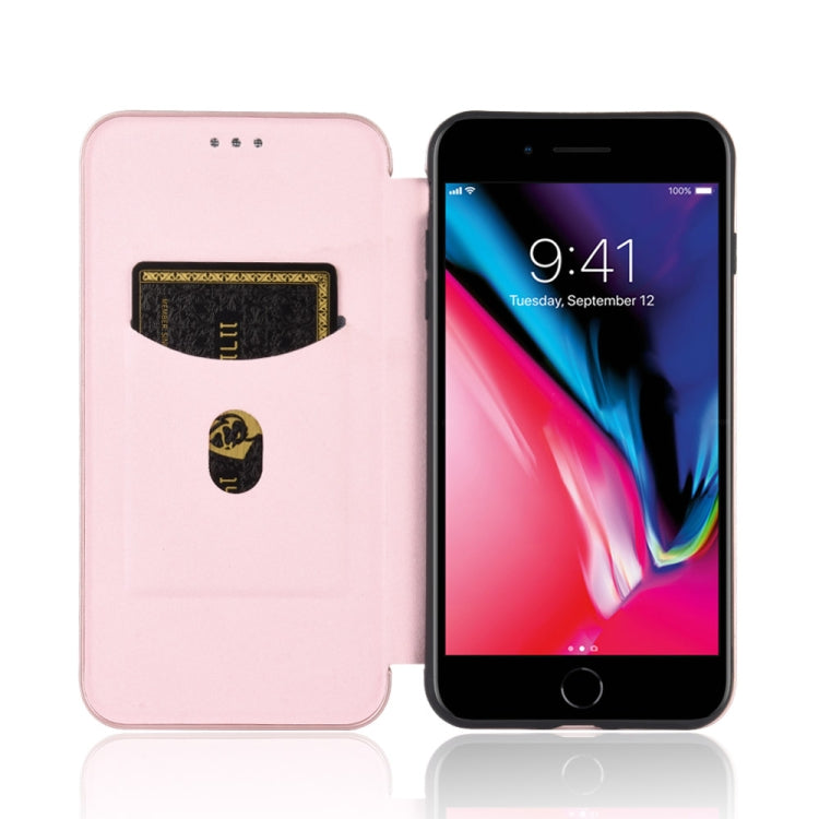 Magnetische Horizontal-Flip-Hülle aus TPU + PC + PU-Leder mit Carbonfaser-Textur und Kartenfach, für iPhone 7 / 8 / SE 2020 / SE 2022, für iPhone 7 Plus / 8 Plus, für iPhone XR, für iPhone XS Max