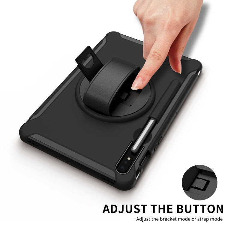 360 Degree Rotation PC+TPU Protective Cover with Holder & Hand Strap, For Samsung Galaxy Tab S8 / Galaxy Tab S7 (2020) T870