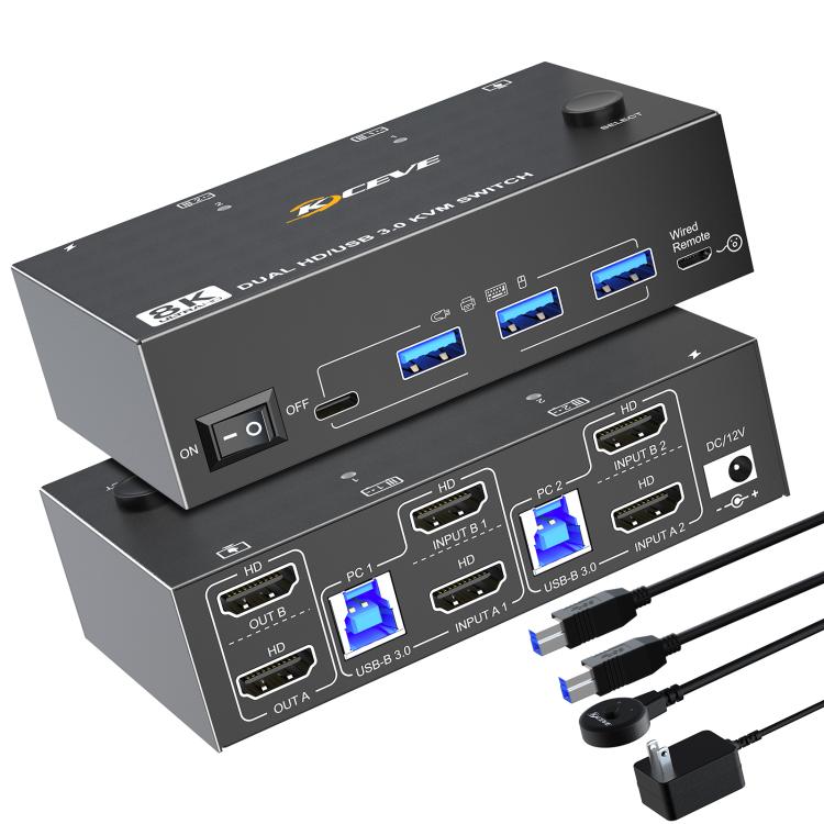 KC-KVM8202 8K 60Hz USB 3.0 HDMI 2-Port Dual Monitor KVM Switch