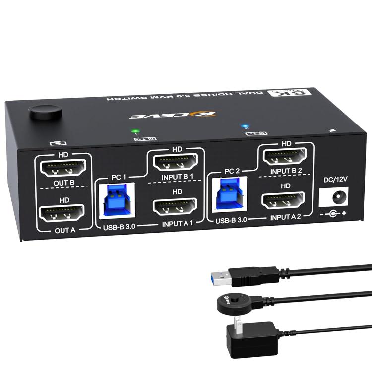 KC-KVM8202 8K 60Hz USB 3.0 HDMI 2-Port Dual Monitor KVM Switch