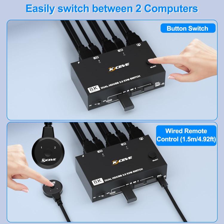 KC-KVM8202 8K 60Hz USB 3.0 HDMI 2-Port Dual Monitor KVM Switch