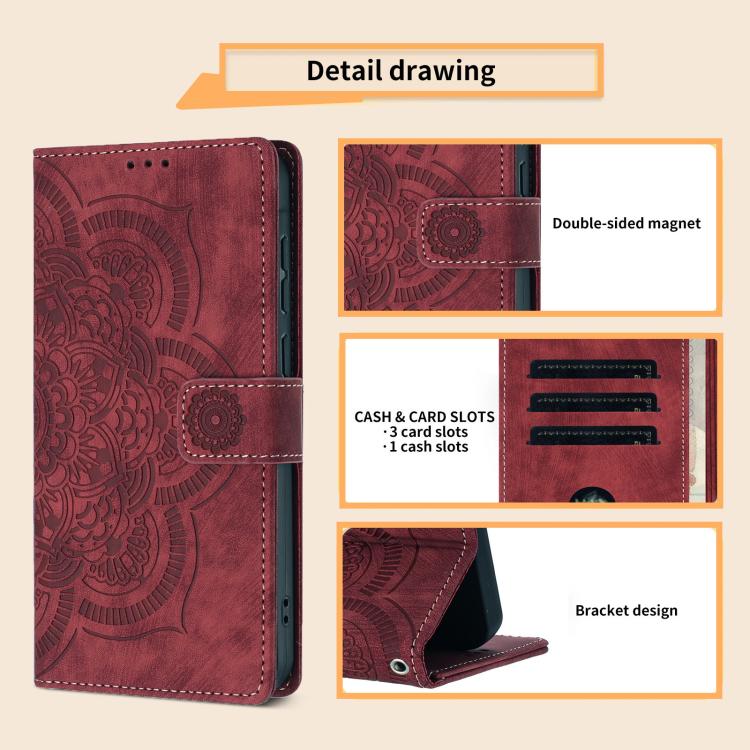 Mandala Embossed Retro Frosted Leather Phone Case, For iPhone 16, For iPhone 15 Pro Max, For iPhone 15 Pro, For iPhone 15 Plus