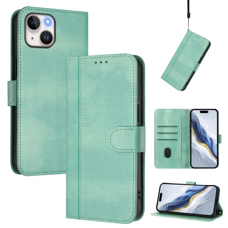 Line Splicing Buckle Retro Leather Phone Case, For iPhone 15, For iPhone 14 Plus, For iPhone 14 / 13