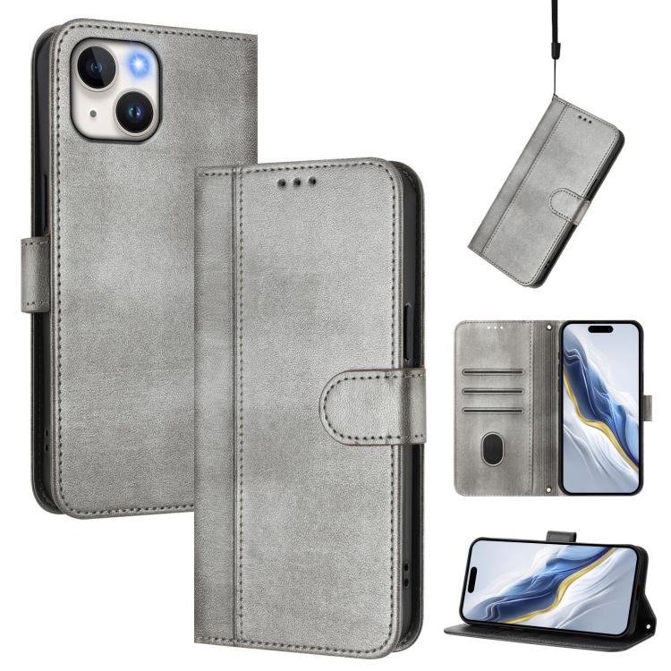 Line Splicing Buckle Retro Leather Phone Case, For iPhone 15, For iPhone 14 Plus, For iPhone 14 / 13