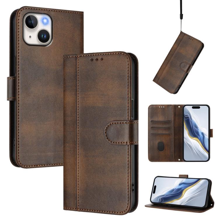 Line Splicing Buckle Retro Leather Phone Case, For iPhone 13 Pro Max, For iPhone 13 Pro, For iPhone 13 mini