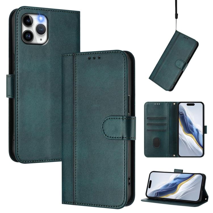 Line Splicing Buckle Retro Leather Phone Case, For iPhone 11 Pro Max, For iPhone 11, For iPhone 11 Pro