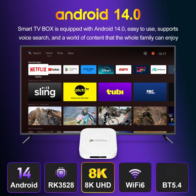 H96 Max M1 Plus Android 14.0 Smart TV-Box, RK3528 Quad-Core ARM Cortex-A53, 2GB+16GB, 4GB+32GB, 4GB+128GB
