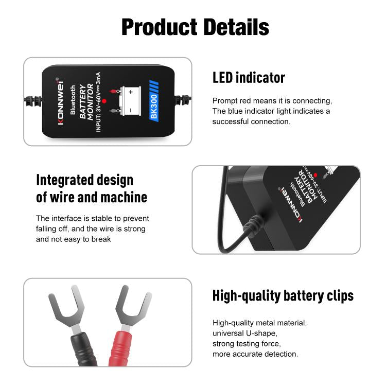 KONNWEI BK300 6V / 12V / 24V Auto-Bluetooth 5.0 Batterieüberwachungs-Diagnosetool, BK300