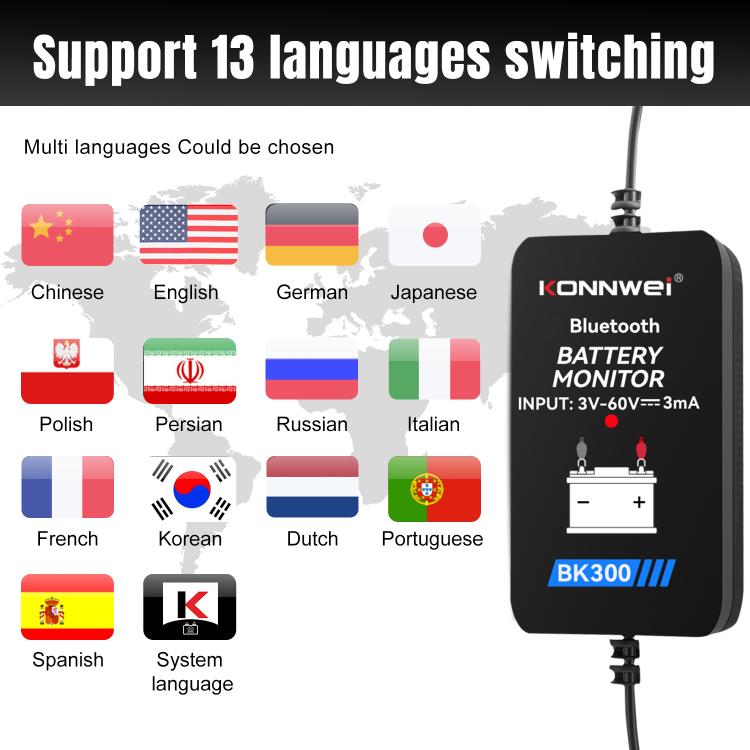 KONNWEI BK300 6V / 12V / 24V Auto-Bluetooth 5.0 Batterieüberwachungs-Diagnosetool, BK300
