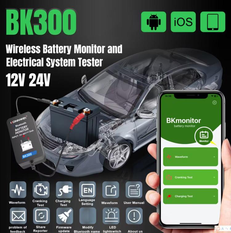 KONNWEI BK300 6V / 12V / 24V Auto-Bluetooth 5.0 Batterieüberwachungs-Diagnosetool, BK300