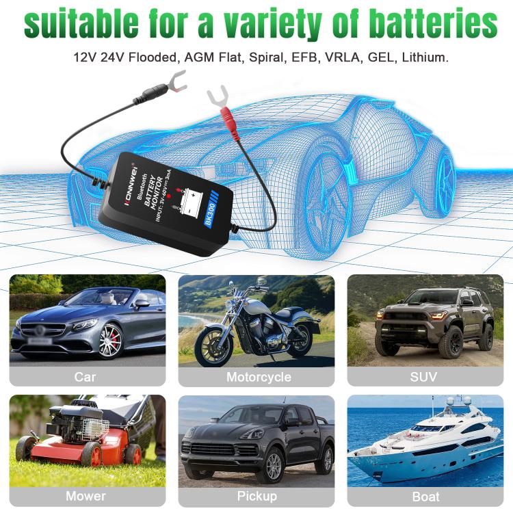 KONNWEI BK300 6V / 12V / 24V Auto-Bluetooth 5.0 Batterieüberwachungs-Diagnosetool, BK300