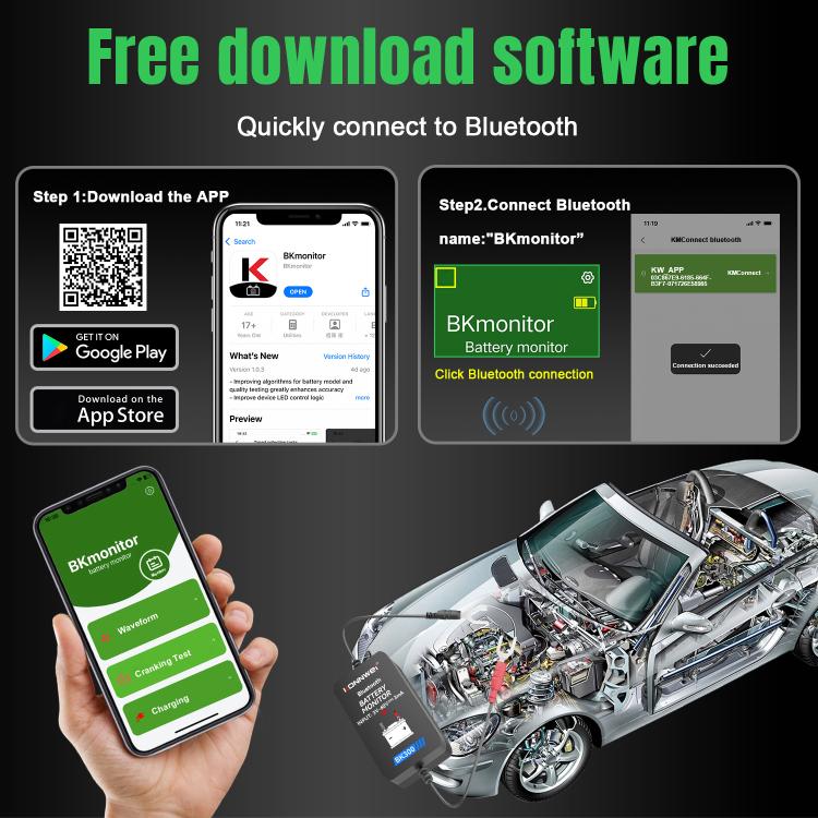 KONNWEI BK300 6V / 12V / 24V Auto-Bluetooth 5.0 Batterieüberwachungs-Diagnosetool, BK300