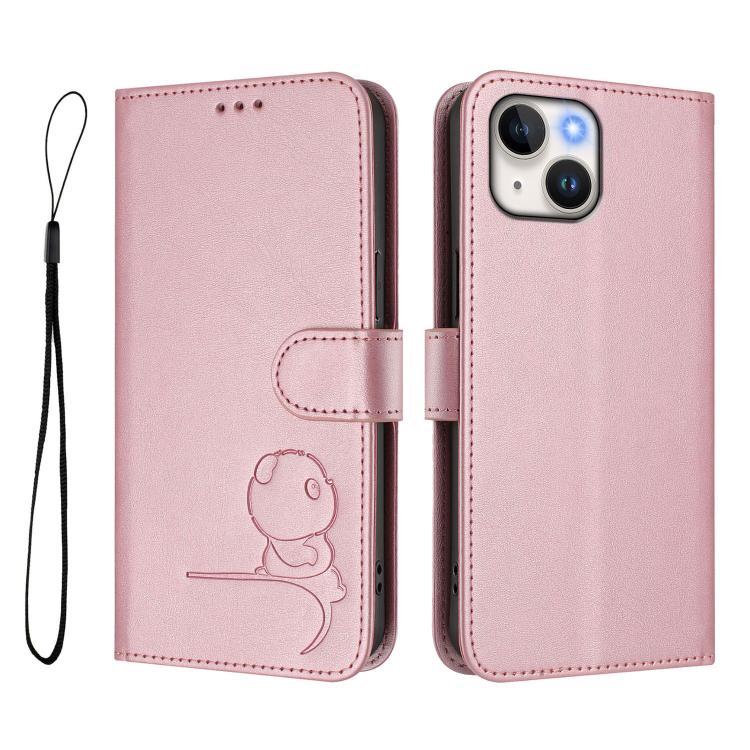 Litter Panda Embossing RFID Leather Phone Case with Lanyard, For iPhone 13 mini, For iPhone 12 / 12 Pro, For iPhone 12 Pro Max, For iPhone 12 mini