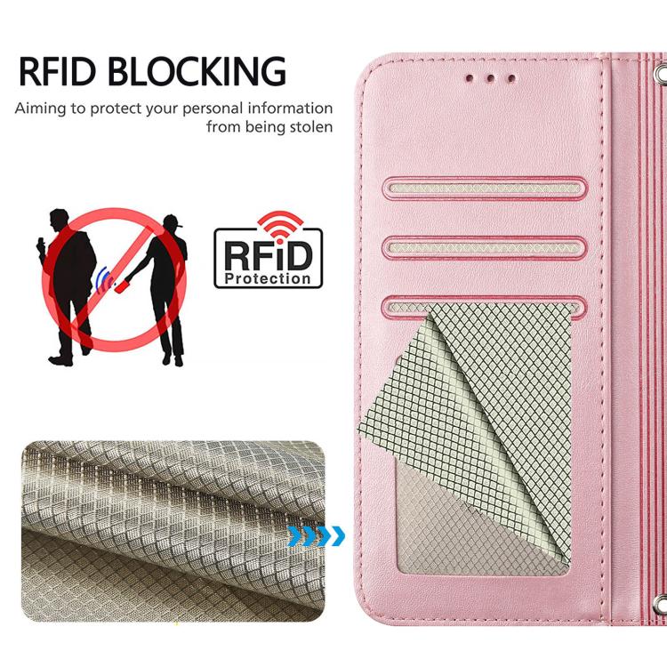 Litter Panda Embossing RFID Leather Phone Case with Lanyard, For iPhone 13 mini, For iPhone 12 / 12 Pro, For iPhone 12 Pro Max, For iPhone 12 mini