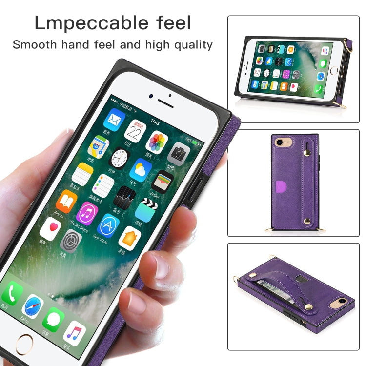 Stoßfeste Schutzhülle aus PU+TPU mit Handschlaufe, Umhängeband, Halterung und Kartenfach, für iPhone 6, für iPhone 7 / 8 / SE 2020, für iPhone 6 Plus, für iPhone 8 Plus / 7 Plus