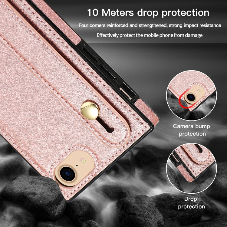 Stoßfeste Schutzhülle aus PU+TPU mit Handschlaufe, Umhängeband, Halterung und Kartenfach, für iPhone 6, für iPhone 7 / 8 / SE 2020, für iPhone 6 Plus, für iPhone 8 Plus / 7 Plus