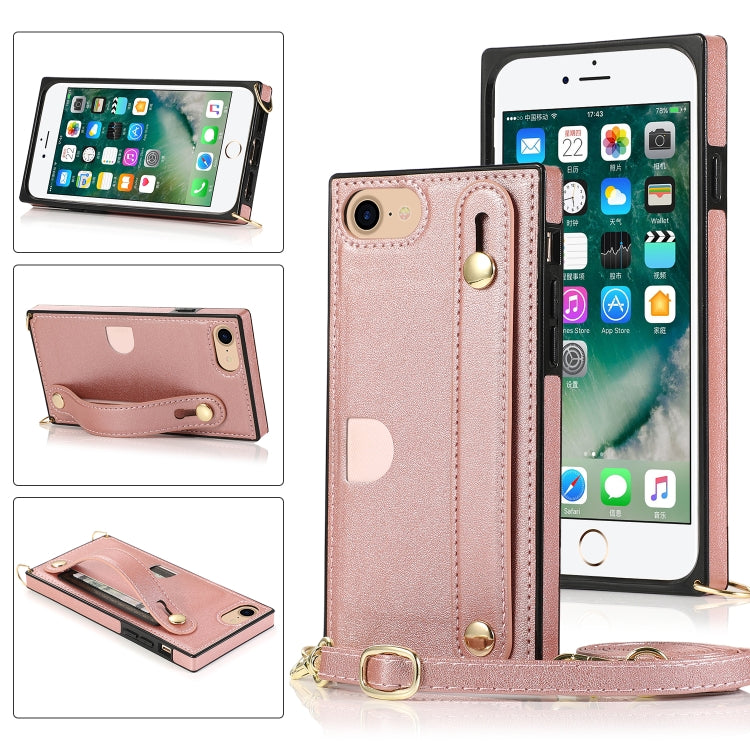 Stoßfeste Schutzhülle aus PU+TPU mit Handschlaufe, Umhängeband, Halterung und Kartenfach, für iPhone 6, für iPhone 7 / 8 / SE 2020, für iPhone 6 Plus, für iPhone 8 Plus / 7 Plus