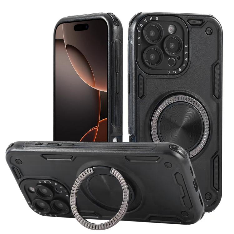 Three-core Mecha 360 Degree Rotation Magnetic Holder Phone Case, For iPhone 17 Pro Max, For iPhone 17 Pro, For iPhone 16 Pro Max, For iPhone 16 Pro, For iPhone 16 Plus, For iPhone 16