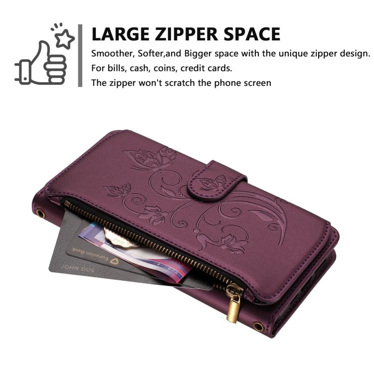 Butterfly Love Flower Multi-card Zipper Wallet Leather Phone Case, For iPhone 15 Pro Max, For iPhone 15 Pro, For iPhone 15 Plus