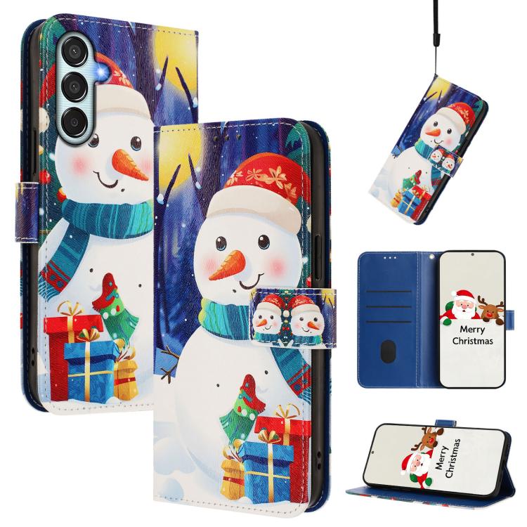 Christmas Series Buckle Leather Phone Case with Hand Strap, For Samsung Galaxy M15 5G / F15 5G, For Samsung Galaxy A15 5G / 4G, For Samsung Galaxy A55 5G, For Samsung Galaxy A35 5G