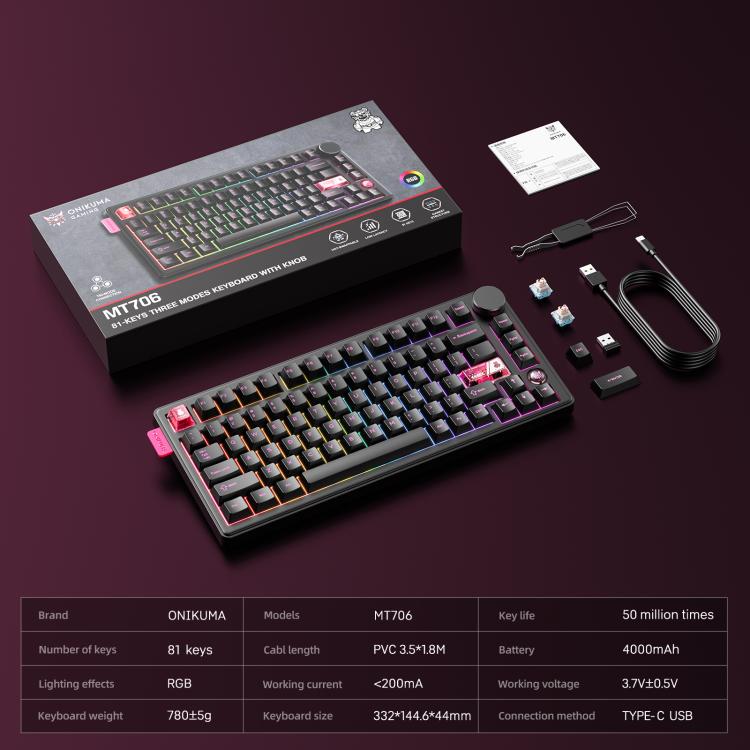 MT706 81-Keys Hot Swappable Triple Mode Mechanical Keyboard, MT706