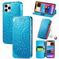 Magnetische horizontale Klapp-Lederhülle mit Blumen-Mandala-Prägemuster, Halterung, Kartenfächern und Geldbörse für iPhone 11