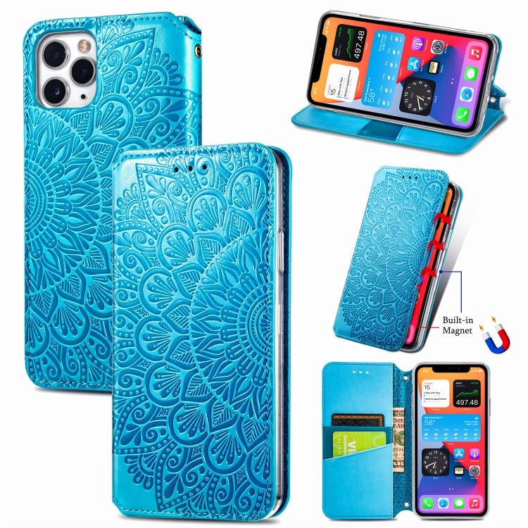 Magnetische horizontale Klapp-Lederhülle mit Blumen-Mandala-Prägemuster, Halterung, Kartenfächern und Geldbörse für iPhone 11