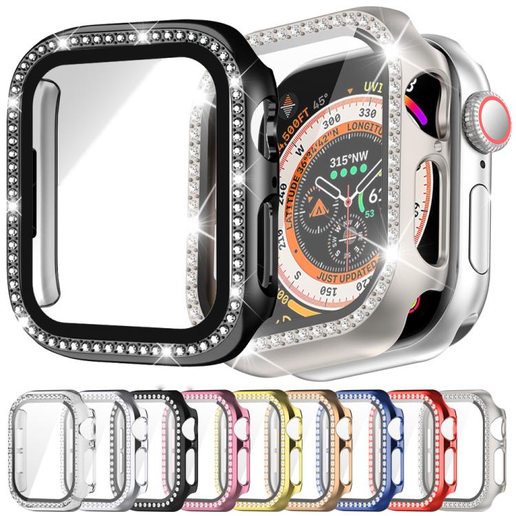 xDfind Single Row Diamond Tempered Glass Film Integrated PC Watch Case, For Apple Watch Series 11 46mm / 10 46mm, For Apple Watch Series 11 42mm / 10 42mm