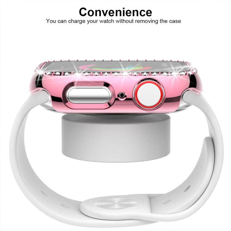 xDfind Single Row Diamond Tempered Glass Film Integrated PC Watch Case, For Apple Watch Series 44mm, For Apple Watch Series 40mm