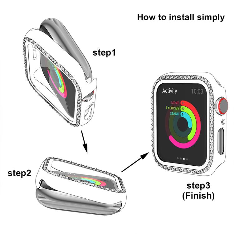 xDfind Single Row Diamond Tempered Glass Film Integrated PC Watch Case, For Apple Watch Ultra 3 / 2 / 1 49mm, For Apple Watch Series 9 / 8 / 7 45mm