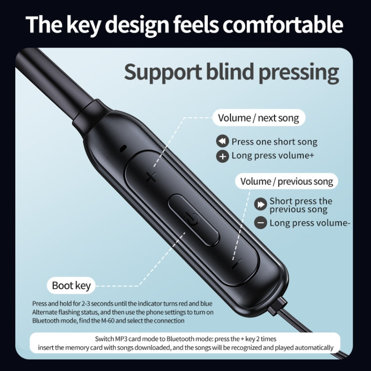 M60 8D Surround Sound Kabelloser 5.1 Bluetooth-Kopfhörer mit Nackenband, TF-Karten- und MP3-Modus-Unterstützung