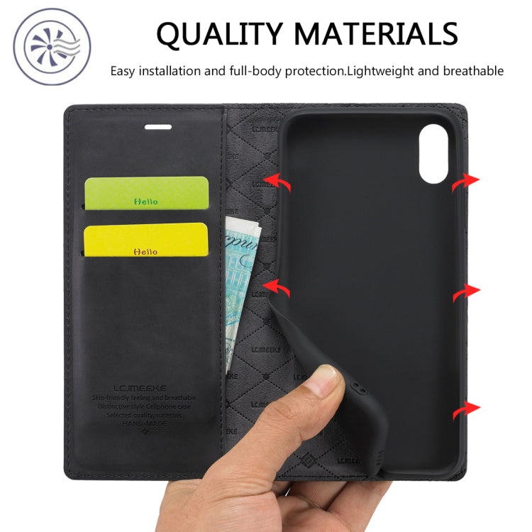 LC.IMEEKE Starke magnetische ultradünne horizontale Flip-stoßfeste matte TPU + PU-Ledertasche mit Halter & Kartenfächern & Brieftasche, Für iPhone XR, Für iPhone XS Max, Für iPhone 6 / 6s, Für iPhone 6 Plus / 6s Plus